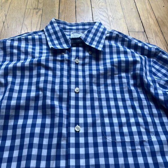 Brooks Brothers Size L Blue White Check Non Iron Supima Cotton Button Up Shirt - Picture 3 of 12